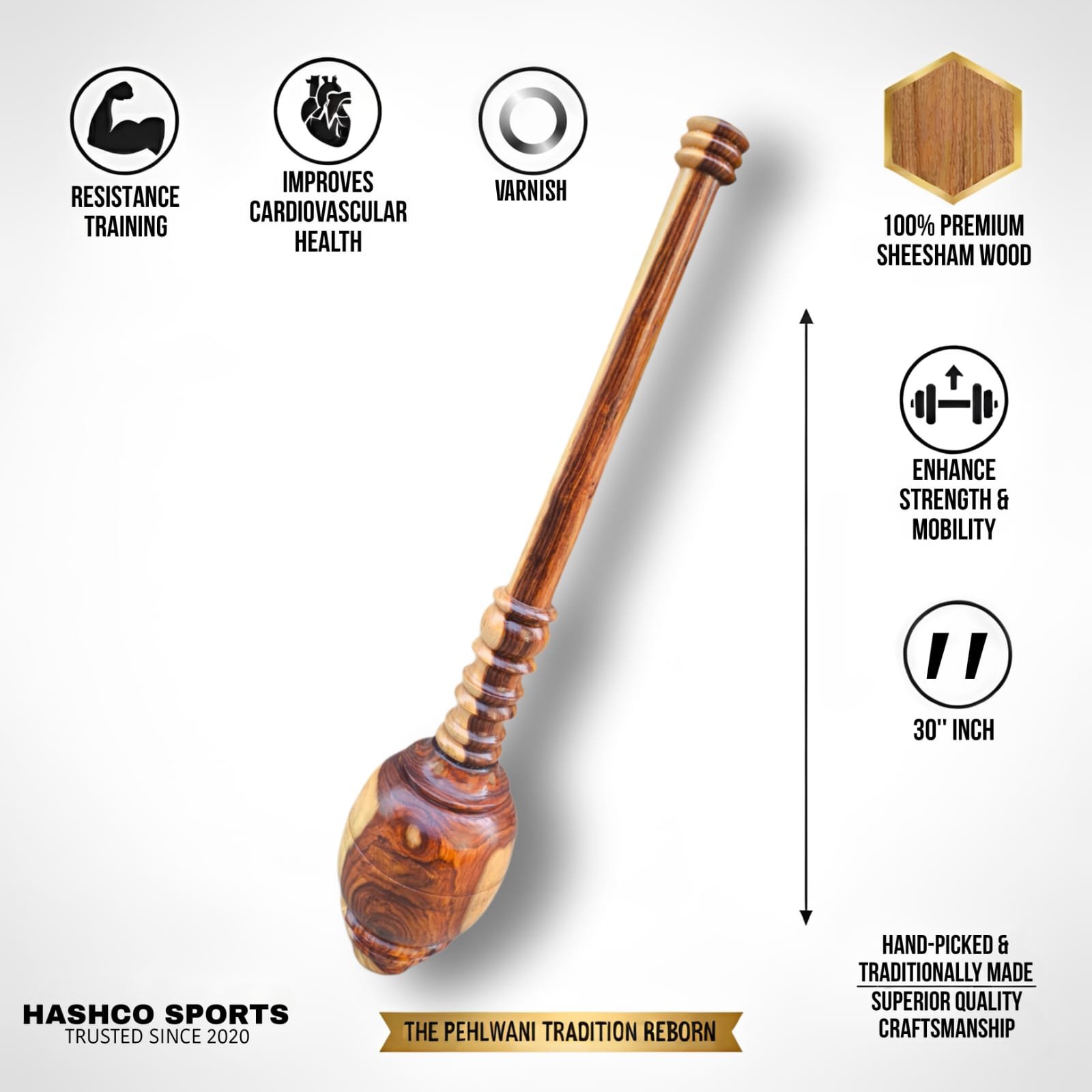 Hashco - Hanuman Gada / Solid Wooden macebell - Image 2