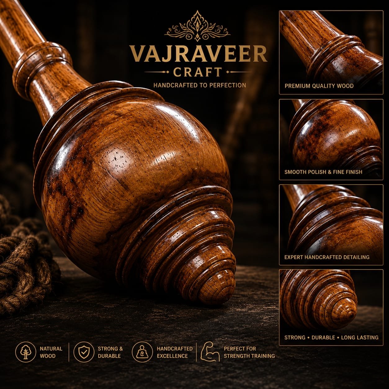 Hashco - Vajraveer Gada / ultimate warrior wooden mace - Image 4
