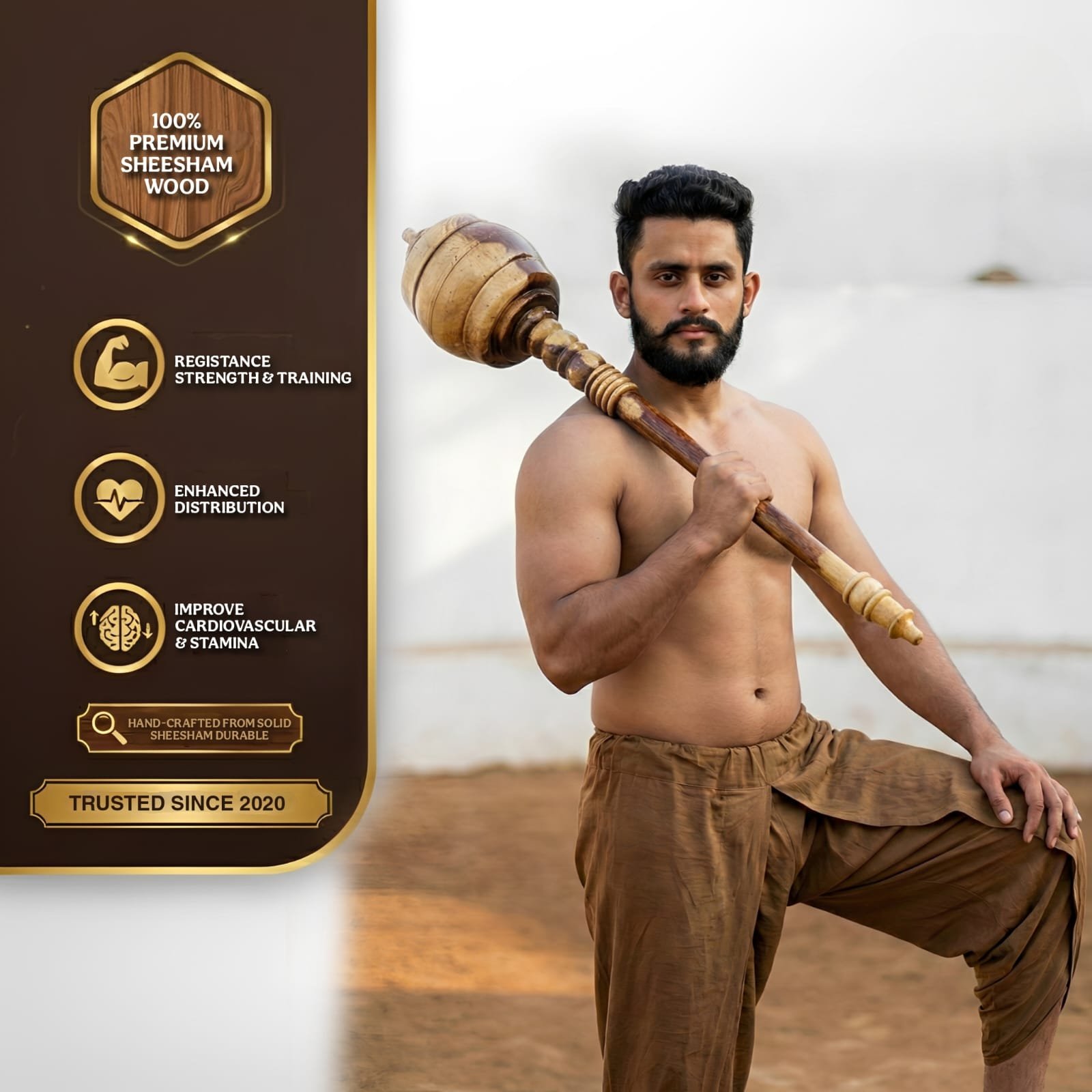 Hashco - Guru Gada premium wood fitness mace - Image 3