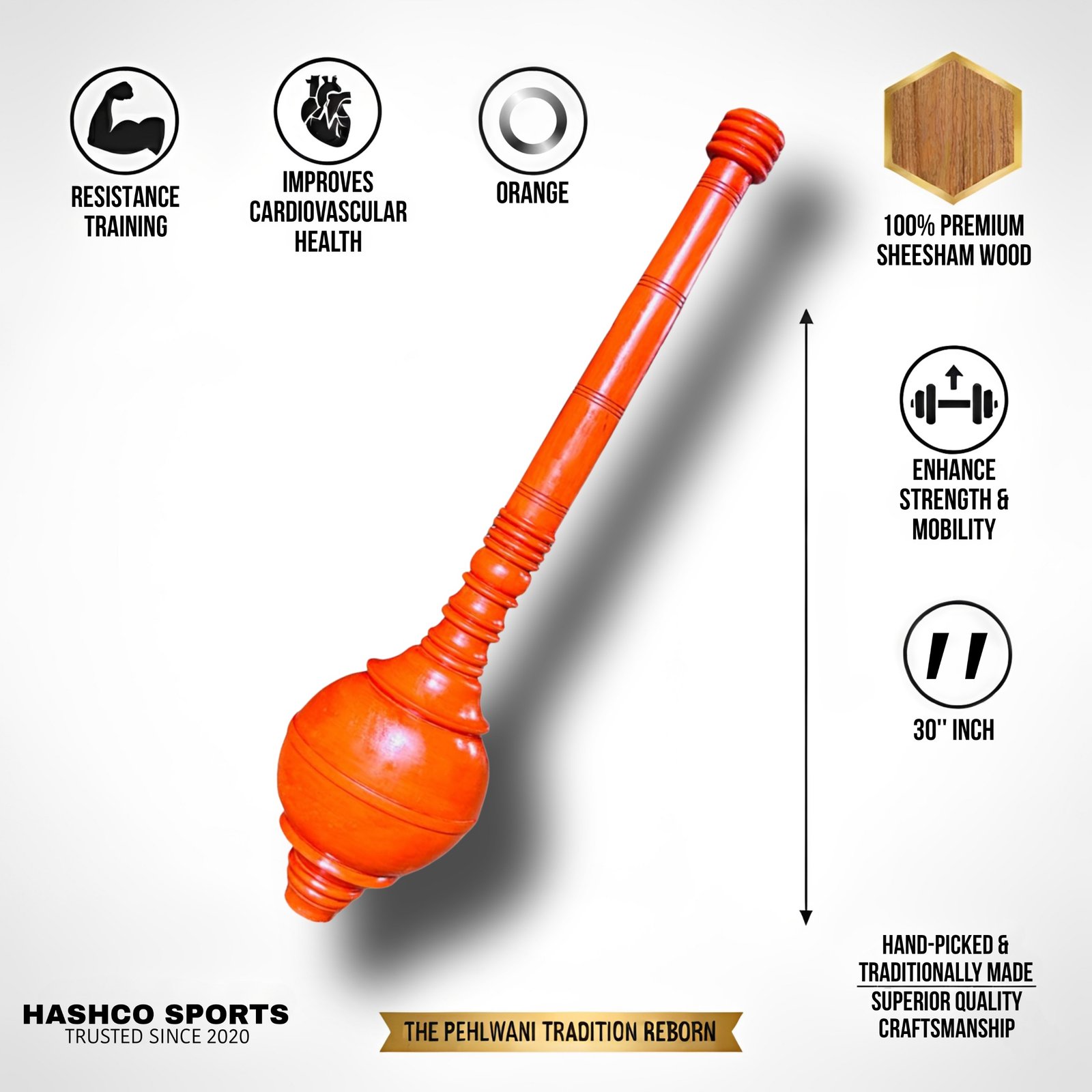 Hashco - Bhagwa Indian Wooden Gada/Mace - Image 2