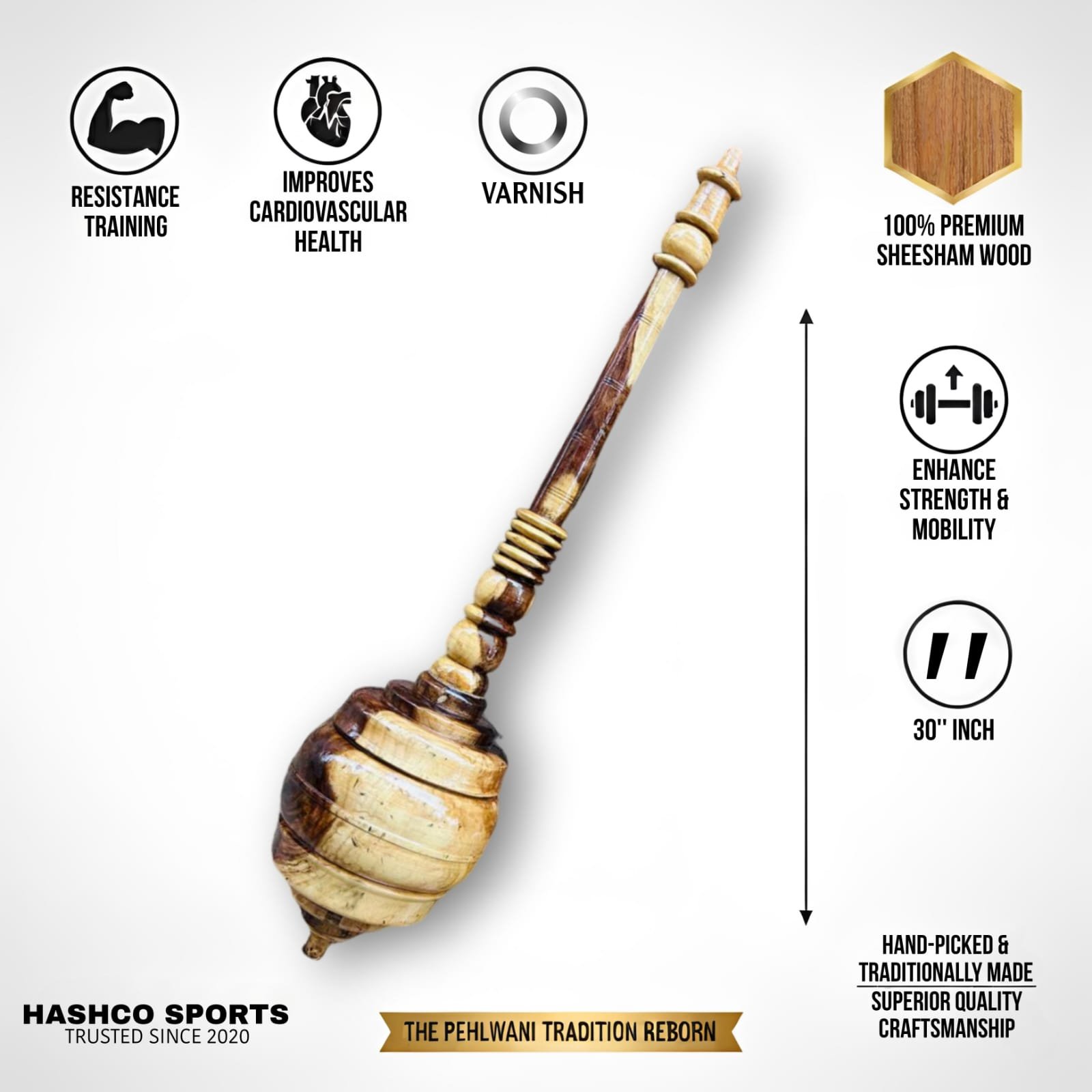 Hashco - Guru Gada premium wood fitness mace - Image 2