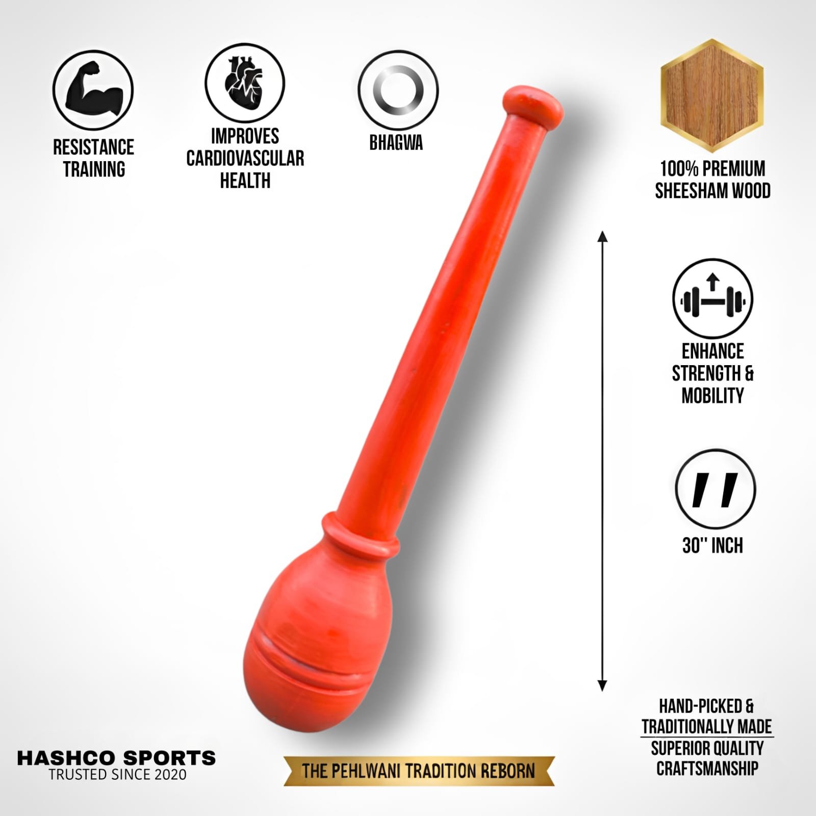 Hashco - Kesari Tejas Gada / Solid High-Density Vermilion Mace - Image 2